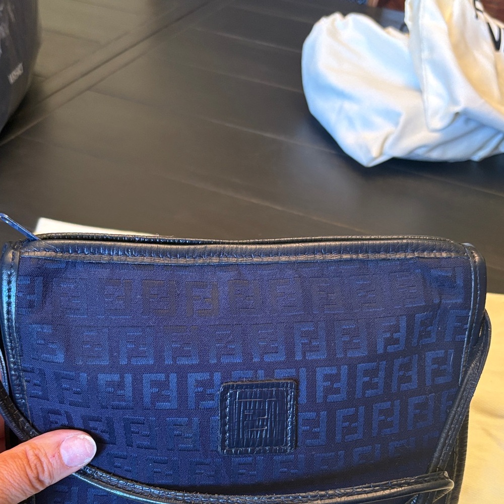 Fendi Navy Zucchino Canvas Crossbody with Tonal FF - Picture 3 of 8